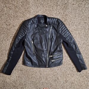 Nordstrom Trouvé Genuine Leather Black Moto Jacket - L